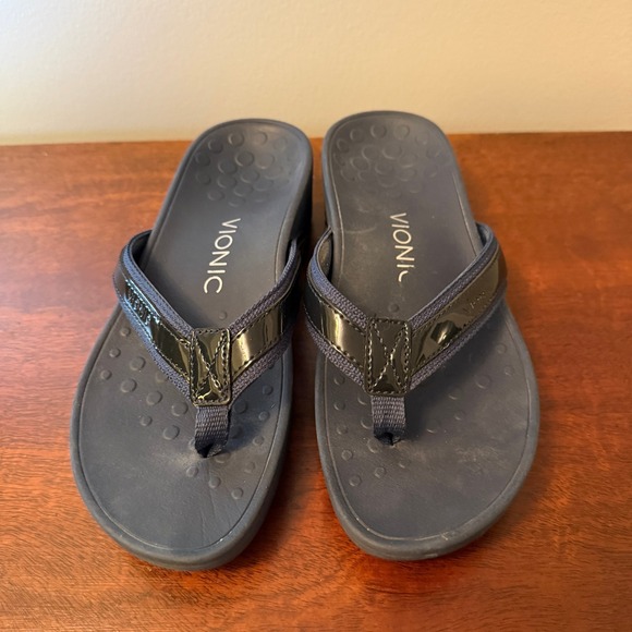 Vionic High Tide Platform Sandals Navy Women's Size 6 Orthotic Flip Flops - Picture 3 of 6